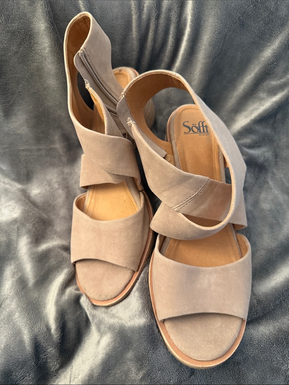 Söfft Taupe Suede Open-Toe Slingback Sandals